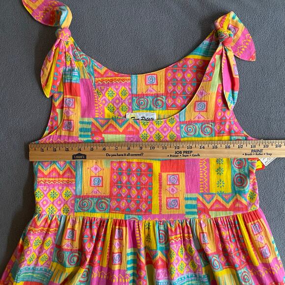 Vtg 80s 90s Two Potato Retro Artsy Midi Tiered Tie Shoulder Dress M Resort Wear - Picture 10 of 16